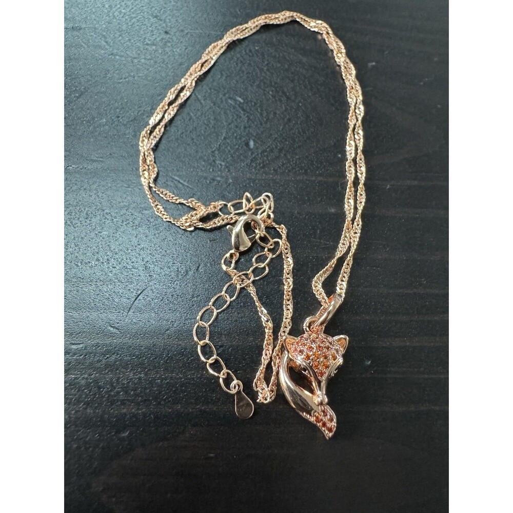 585 14K RG Stamped Rolled Gold Orange Fox Pendant 19” Necklace Clasp Chain